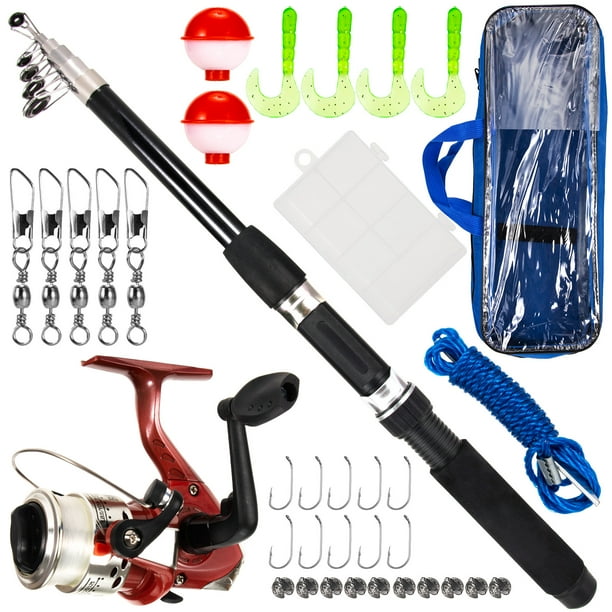 Fishing Rod and Reel Combo with Carry Case 36pcs Fishing Tackle Set Telescopic  Fishing Rod Pole with Reel Lures Float Hooks Accessories 36pcs set 