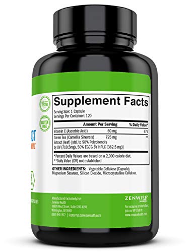 Green Tea Extract With Egcg Vitamin C Antioxidant Immune Supplement Vegan Skin Heart Support Brain Health Memory Boost 1 Count Walmart Com
