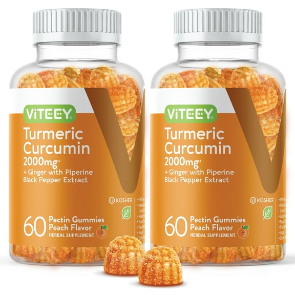 VITEEY Turmeric Gummies with Ginger, Immune Support, Peach Flavor, 60 Count, 2 Pack