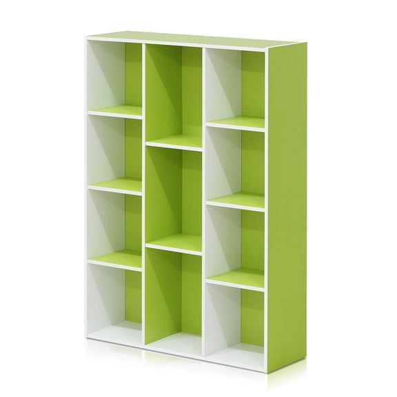 Furinno 11-Cube Reversible Open Shelf Bookcase, White/Green 11107WH/GR