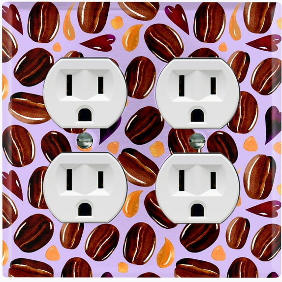Metal Light Switch Wall Plate Outlet Cover (Coffee Mocha Espresso Bean Chocolate Caramel Heart Drip Love Purple - Double Duplex)