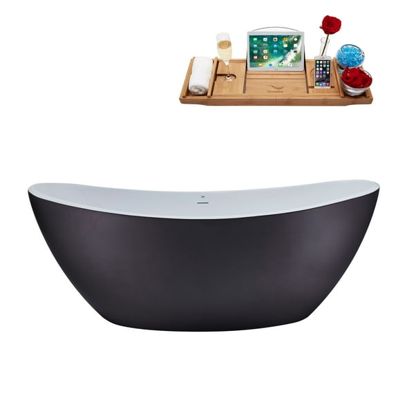 75" Streamline N953BBR Soaking Freestanding Tub and Tray With Internal Drain in Brushed Brass