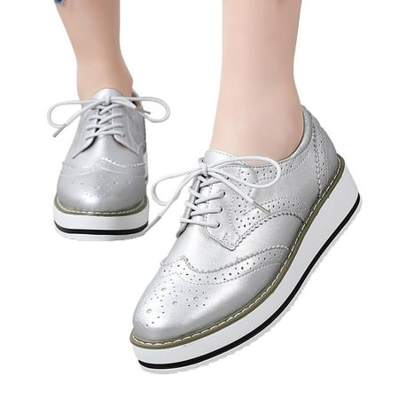 Xysaqa Womens Shoes  Flats Shoes Women Dressy Comfortable Plain Face Style Matsuke Thick Sole Leather Sports British Style Block Medium Heel Hollowed Out Women s Shoes Gym Shoes Women on Clearance