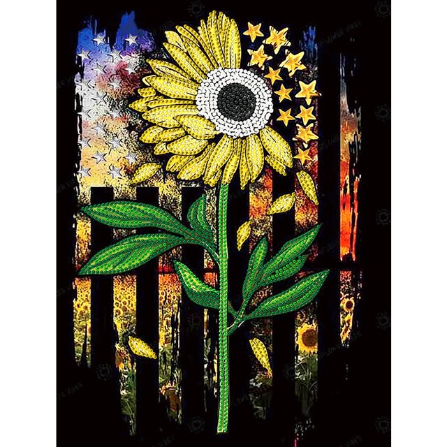Cuadros Decorativos Kit de pintura de diamante 5D taladro de forma especial parcial de girasol DIY (YXC083) Likrtyny embutido en tela