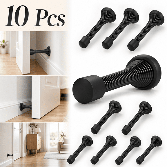 Emlimny 10 Pcs 3-1/4 " Black Spring Door Stoppers for Bottom of Door with Rubber Bumper Tips,Black Door Stops for Wall,Prevents Slamming, Secures Doors Open, Wall Protection