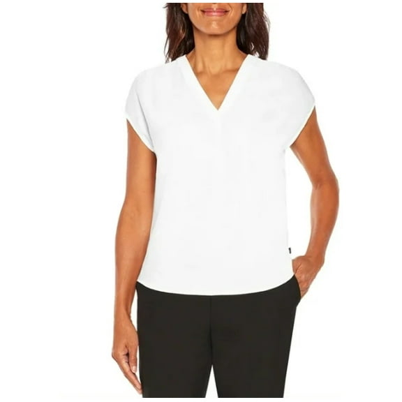 Banana Republic Women's V-Neck Front Pleat Relaxed Fit Blouse Top (White, Small)