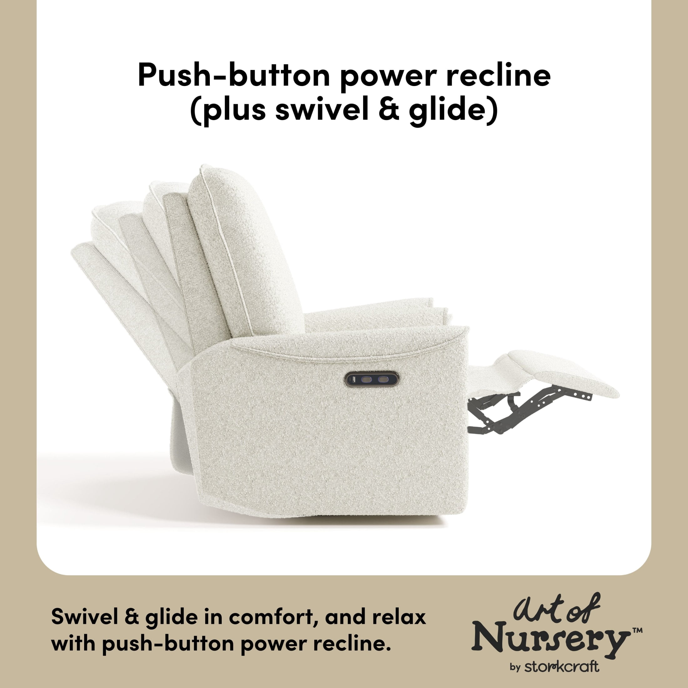 Storkcraft Santos Power Recliner - Ivory Boucle