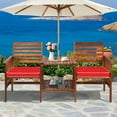 thumbnail image 3 of Gymax Causeuse en Bois d'Acacia pour Patio Extérieur, Ensemble de Conversation avec Table, Coussin Rouge, 3 of 10