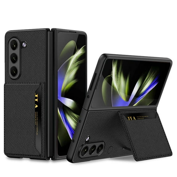 Haobuy Compatible with Samsung Galaxy Z Fold 5 Wallet Case with Kickstand Leather Shockproof Business Case-Black C
