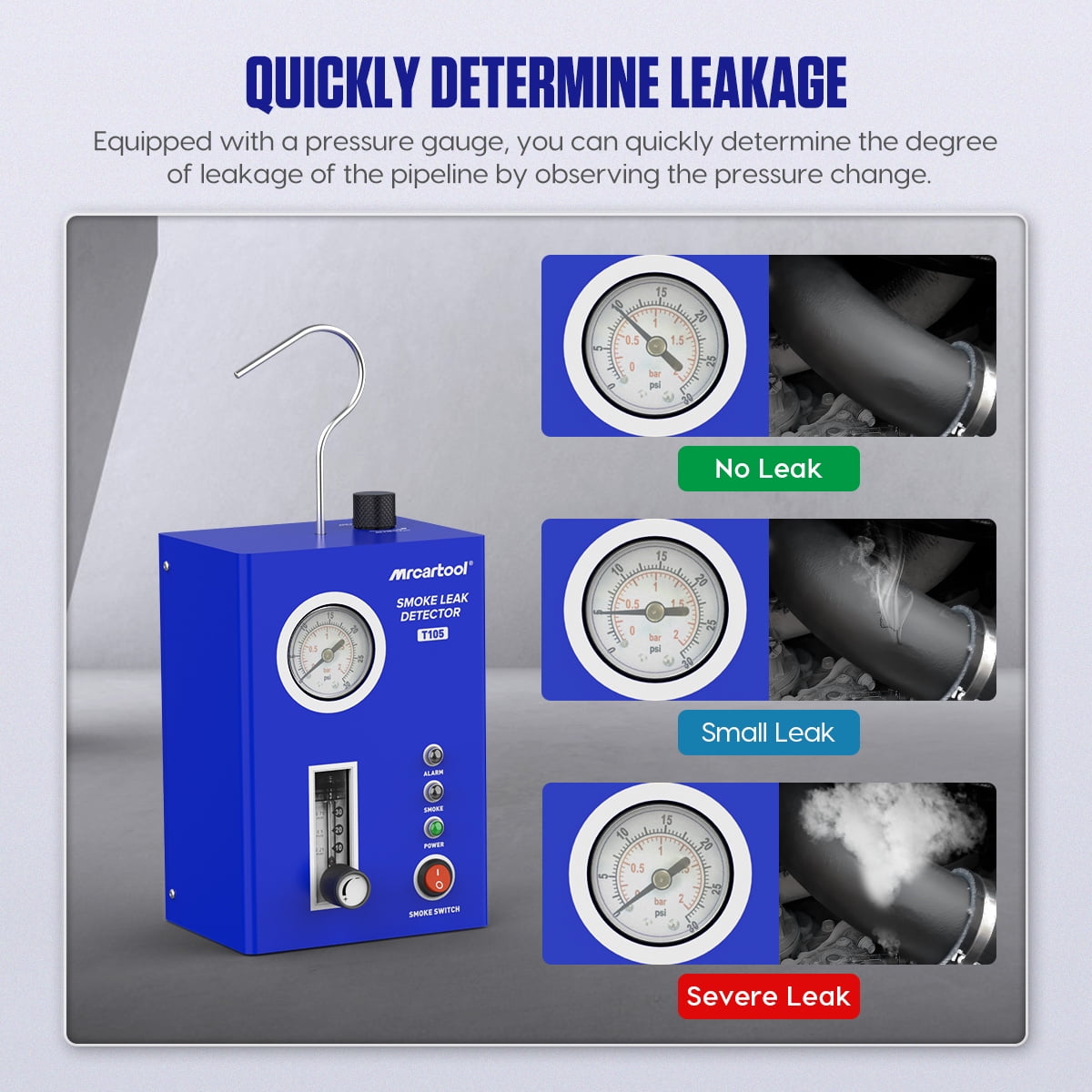 MRCARTOOL T105 Automotive Smoke Machine Leak Detector, Smoke Tester, Vacuum Diagnostic Detector Tool, Built-in Air Pump