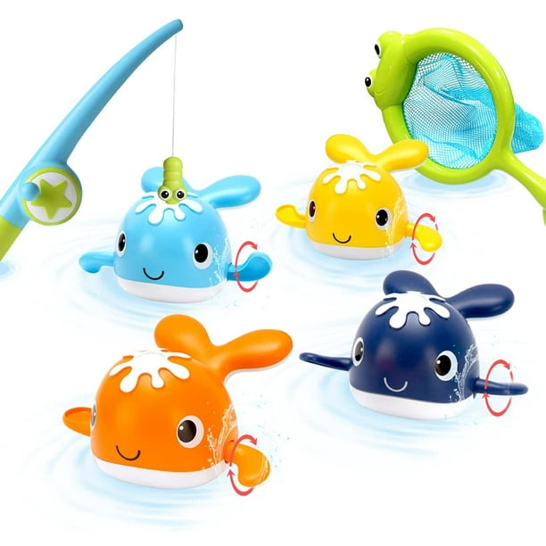 IYEFENG Magnet Baby Bath Fishing Toys - Wind-up Swimming Whales Bathtub Toy  Fishing Game, Water Tub Toys Set with Fishing Pole & Net for Toddler Kids 1  2 3 4 5 Years Old - - 