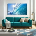 thumbnail image 2 of Sun Seawaves Blue Canvas Art Beach Sunset Picture Wall Art Beach Landscape Framed Painting Wall Decor For Home Office Bedroom Reeady to Hang, 2 of 6