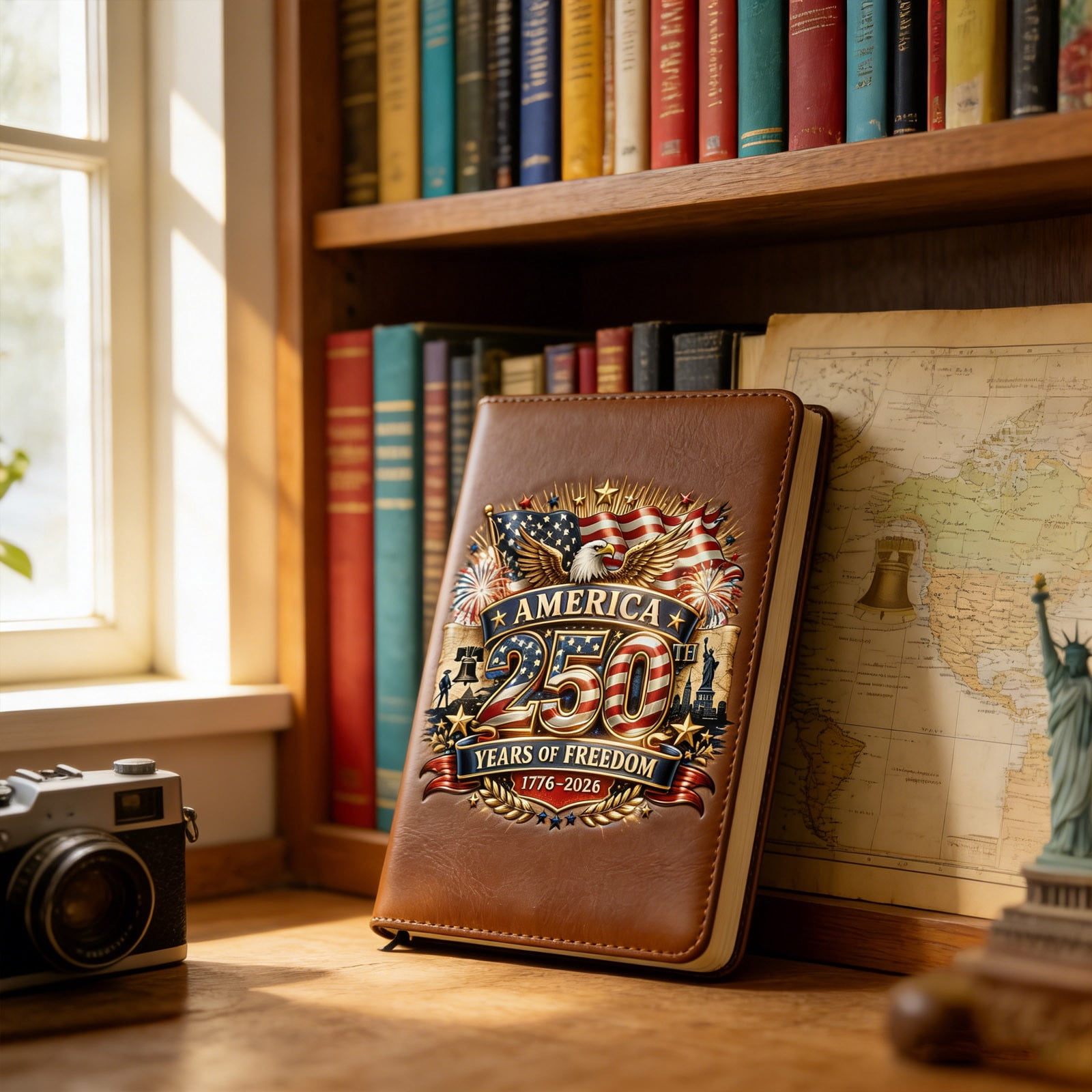 USA 250th Anniversary Commemorative Notebook, 1776-2026 Patriotic Fountain Leather Notebook, America 250 Years of Freedom Souvenir