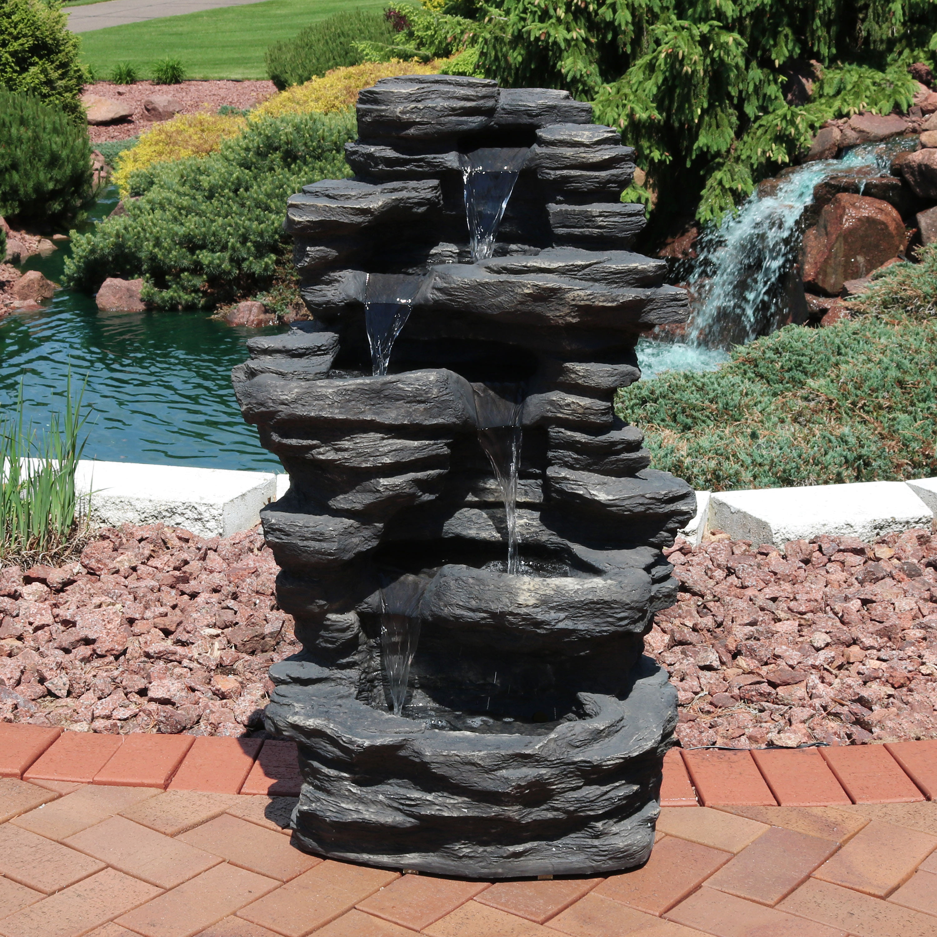 waterfall fountain with stones