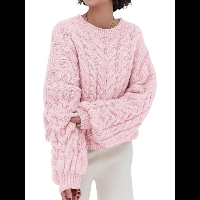 Suéteres de Mujer de Otoño, de Punto , de Larga, Cuello Redondo, Suéteres Holgados y Gruesos. Rosa M