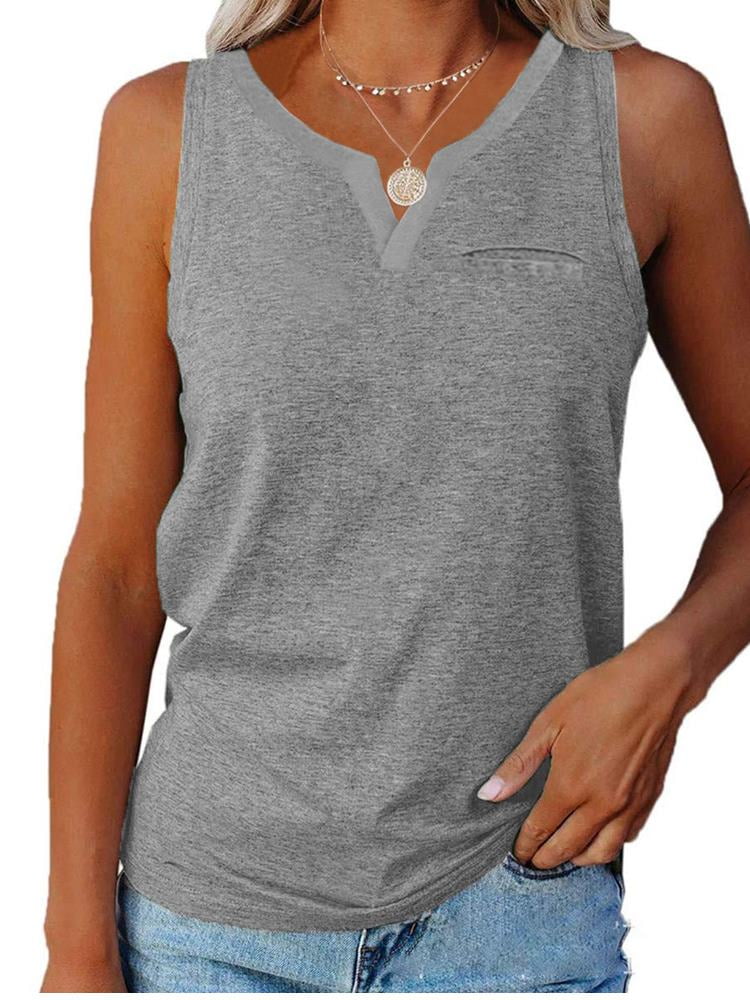 Syktkmx Womens Office Sleeveless Shirts V Neck Tank Tops Long Loose Solid Comfy Tee 