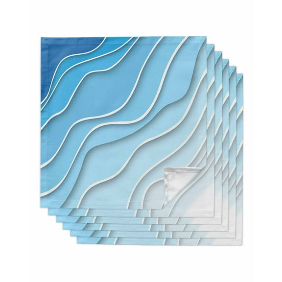 Blue Aqua Ombre Cloth Napkins Washable Set of 6, Modern Geometric Abstract Aesthetic Cream Reusable Dinner Table Napkins Cloth Bulk for Weddings Kitchen Restaurants Hotel Events Parties 20 x 20 Inch