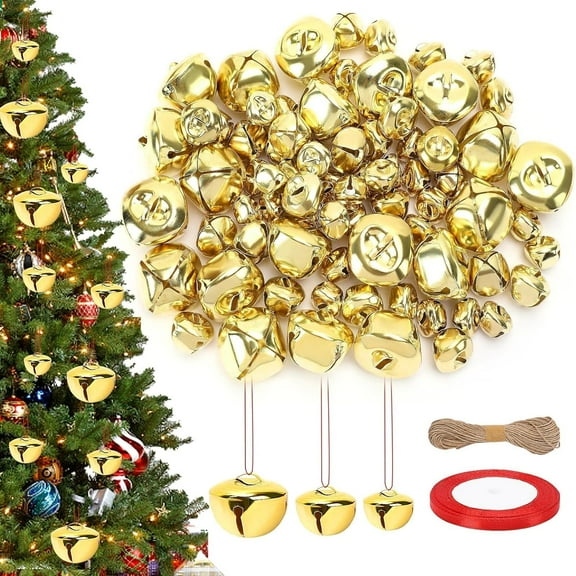 Dalrosia Jingle Bells with Ribbon and Rope, Craft Bell Bulk for Christmas Home and Pet Decorations Xmas Decor Party Favors Supplies