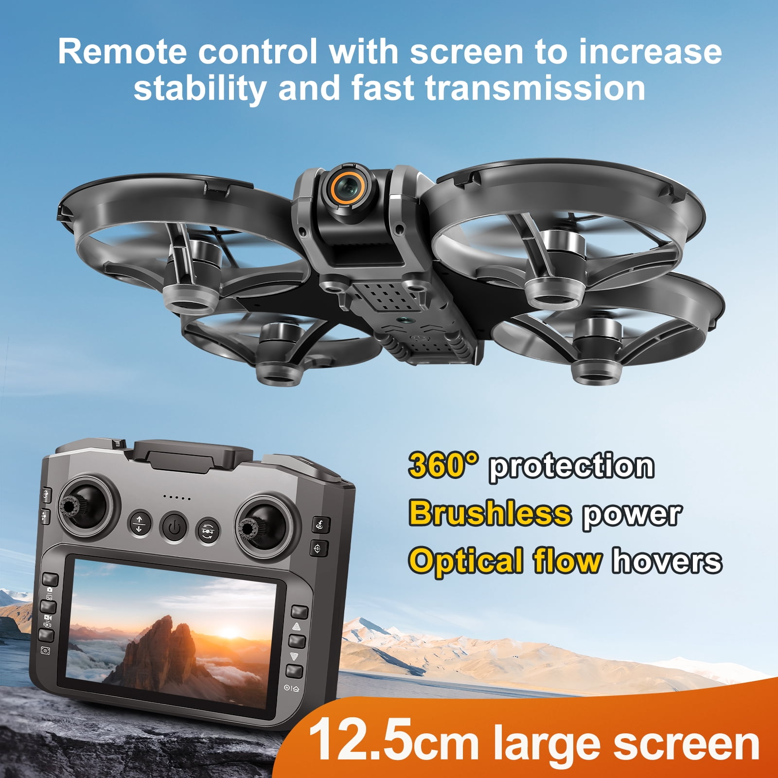 S156 Drone with 4.5in Screen Remote Control, 1080P HD Dual Camera, Brushless Motor, Optical Flow Positioning, One-Click Take off and Landing, Easy Control Drone Gift