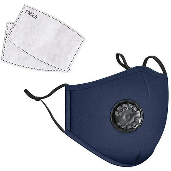 LANDOU Reusable Fabric Face Mask with PM2.5 Filters & External Valve (Adults, Blue)