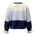 thumbnail image 4 of Womens Fall Trendy Striped Cardigan Sweaters Ruffle Sleeve Button Up Loose Color Block Sweater Coats(Navy,S), 4 of 4