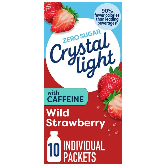 Crystal Light Drink Mix with Caffeine, 10 Packets, for Convenient On-the-Go Flavorful Hydration, Wild Strawberry artificial flavor, Zero Sugar, 1.1 oz