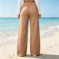 thumbnail image 4 of Women's Wide Leg Pants High Waisted Drawstring Elastic Waist Loose Fit Solid Color Palazzo Lounge Trousers with Pockets, 4 of 5