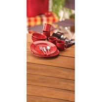 24-Piece Enamel Dinnerware Set for Outdoor Dining, Dishwasher Safe, Full Dinnerware & Flatware Set for 4 People