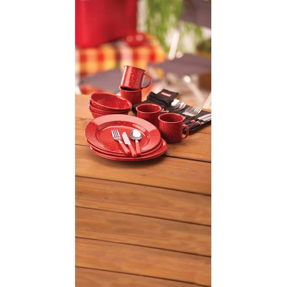 24-Piece Enamel Dinnerware Set for Outdoor Dining, Dishwasher Safe, Full Dinnerware & Flatware Set for 4 People