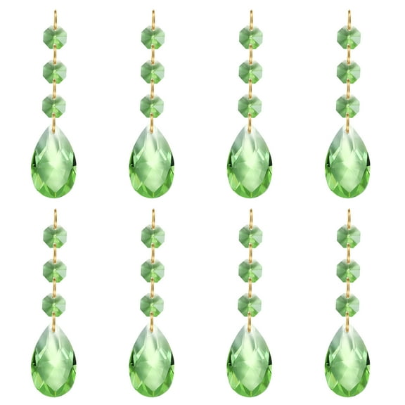 Uxcell Teardrop Crystal Chandelier Pendants Beads, 8 Pack 100mm Length 38mm Prisms Parts Green