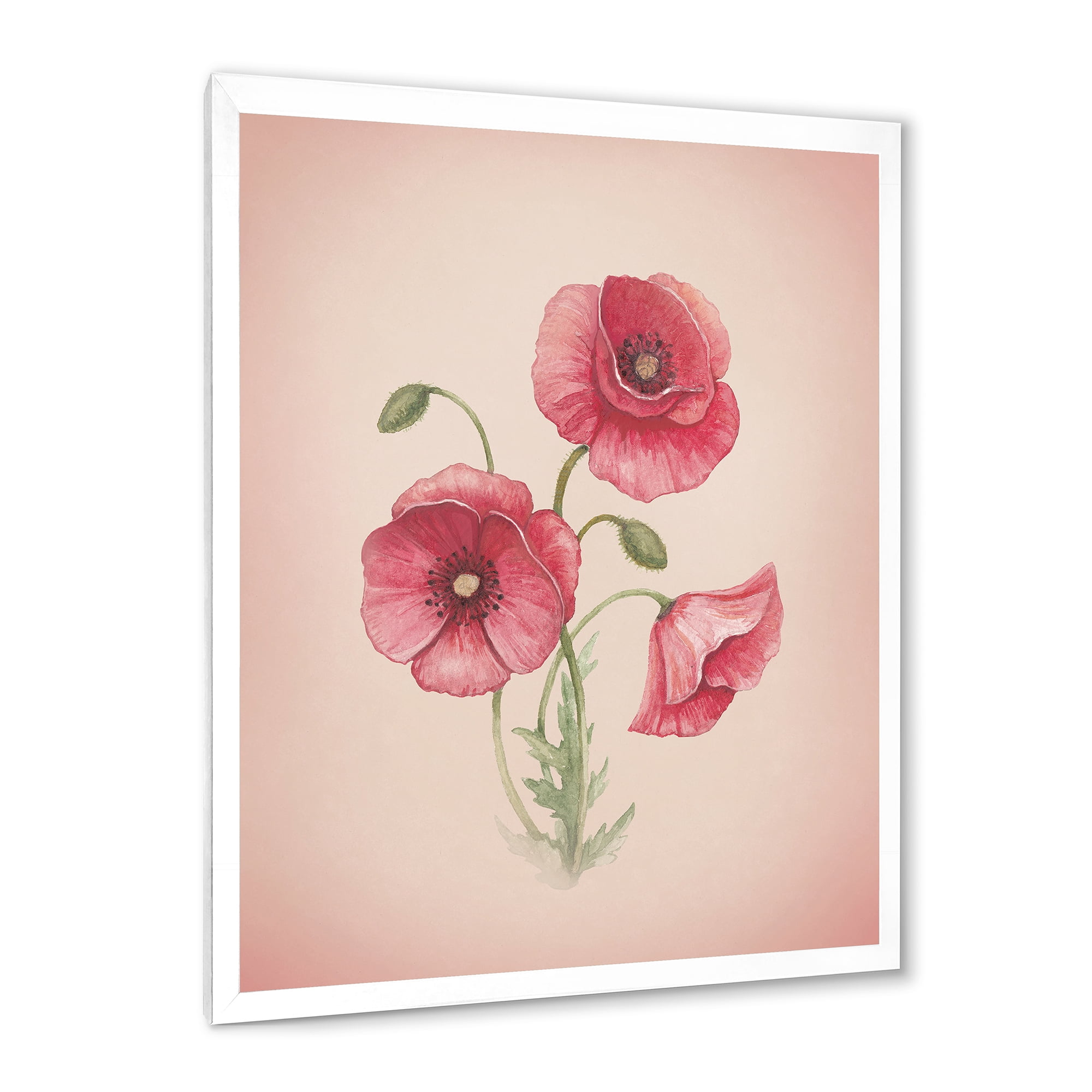 Designart 'Poppy Retro Flowers' Vintage Framed Art Print