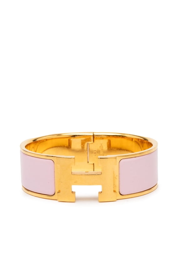 Pre-Owned Hermes Clic Clac H GM Bangle, Gold and Pink Enamel Plated, Women's.