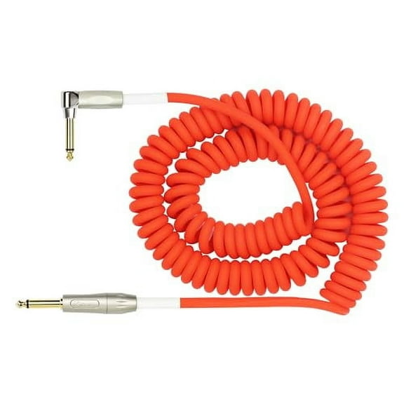 Cable Kirlin IMK-202PFGL-30/RDF-Straight Premium Coil Instrument Cable, Red Translucent PVC Jacket-30ft, 1/4" Mono Plug, Straight to Right Angle, (IMK-202PFGL-30/RDF)