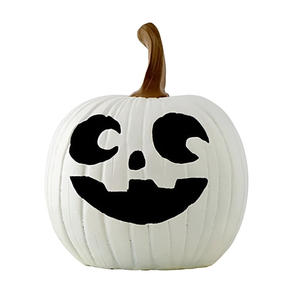 ACDANC Halloween Decorations Party Summerween Pumpkin Decoration White Halloween Pumpkin Decor with Cute Smiling Face,Artificial Pumpkin for Indoor Outdoor Holiday Display,8 Inch