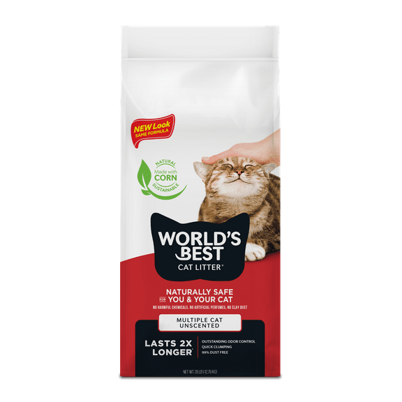 WORLD'S BEST CAT LITTER Multiple Cat Unscented - Natural Ingredients, Quick Clumping, Flushable, 99% Dust Free - Long-Lasting Odor Control & Easy Scooping - 28 lb Bag