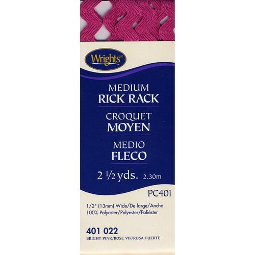Wrights 1/2" Bright Pink Medium Rick Rack, 2.5 yd Sewing Trim