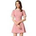 thumbnail image 1 of Vestido de manga corta vintage de color con panel de contraste y cuello con volantes para mujer Rosa XS, 1 of 5