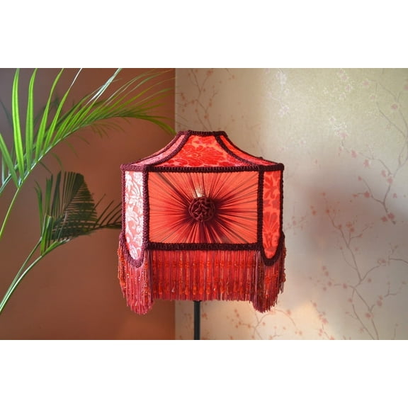BespokeByNikita Velvet & Chiffon Red Lampshade
