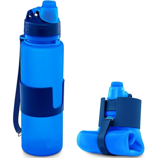 Bouteille d'eau pliable avec bouchon anti-fuite sans BPA, bleu