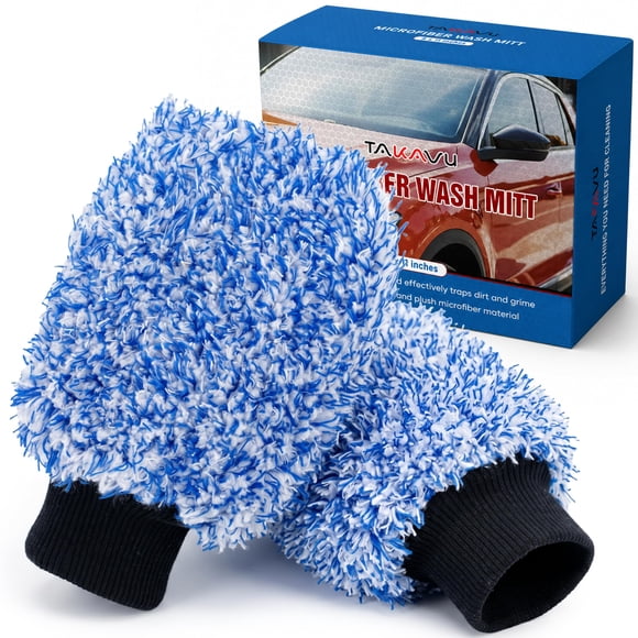 Manopla de lavado de autos TAKAVU Premium Cyclone de microfibra, paquete de 2, azul