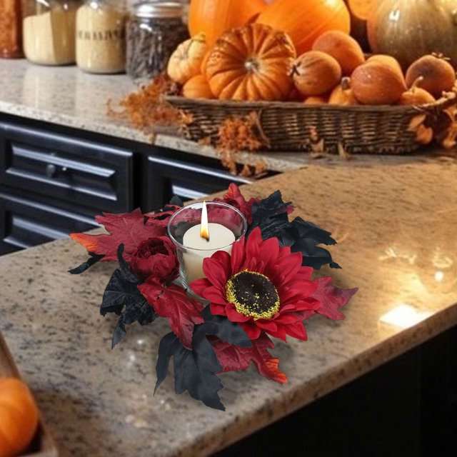 Faux Maple Leaf Candelabra Wreath Harvests Festival Autumns Color Pumpkin Berry Candelabra Wreath Halloween Tabletop Decorations