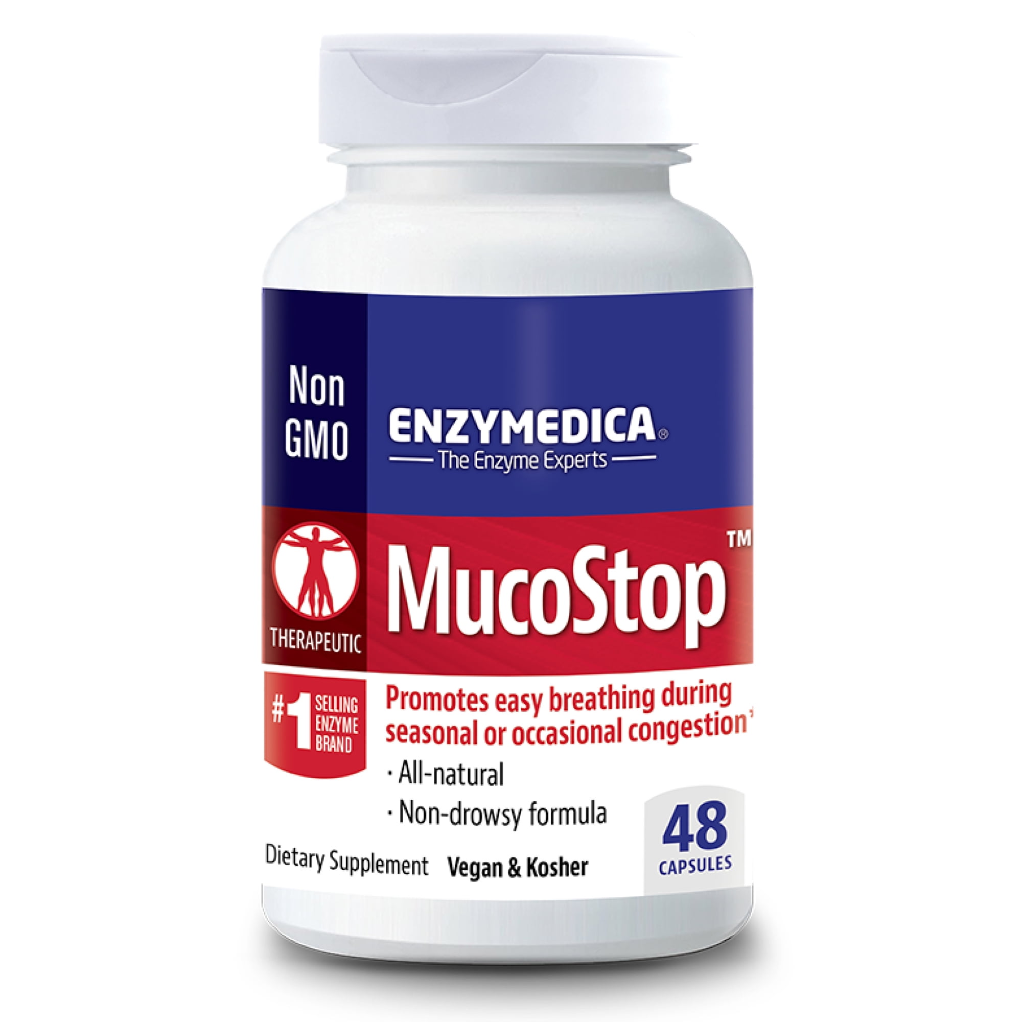 Enzymedica, MucoStop, Non-Drowsy Enzyme Supplement to Support Easy Breathing, Sinus and Mucus Relief, Vegan, 48 capsules (24 servings)
