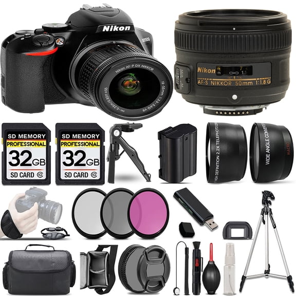 Nikon D3500 DSLR Camera with 18-55mm Lens  50mm f/1.8 Lens  3 PC Filter  64GB (International Version)