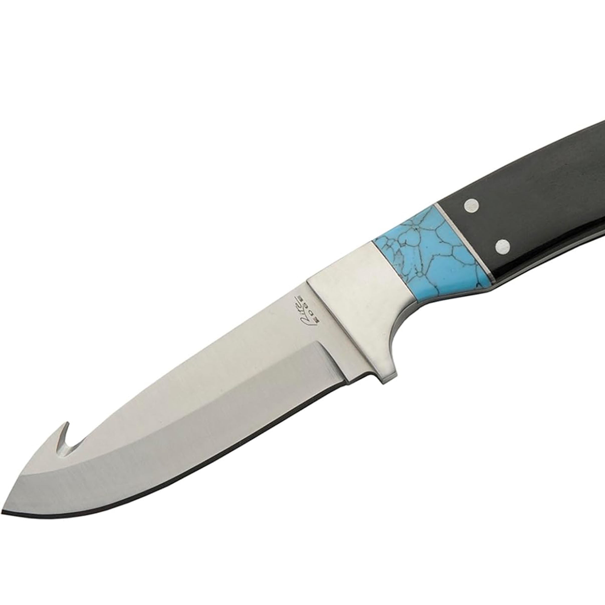 Rite Edge 7 Inch Guthook Knife Turquoise Spacer 3CR13 Stainless Steel Blade Pakkawood Handle Full Tang Hunting Knife with Nylon Sheath