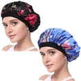 thumbnail image 1 of Gorro de satén para cabello rizado con estampado floral, banda elástica, gorro nocturno antiencrespamiento., 1 of 5
