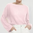 thumbnail image 2 of Spring And Summer New Female Thin Large Round Neck Trumpet Sleeve Knitted T Shirt Oversized Tees for Women Turtle Neck Top for Women Pack Women Shirt Loose Log Sleeve T Shirts for Women Athletic Tops, 2 of 4