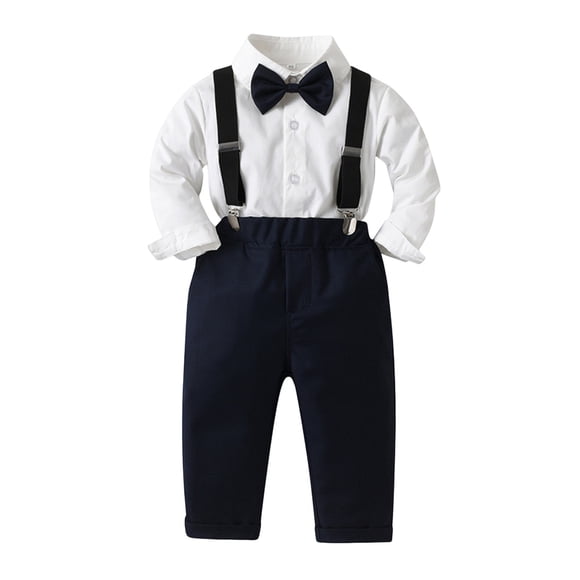 Splozh Baby Boy Formal Wear Toddler Boys Long Sleeve Shirt Tops Pants with Tie Child Kids Gentleman Outfits Party Dress Navy,3-4 Years