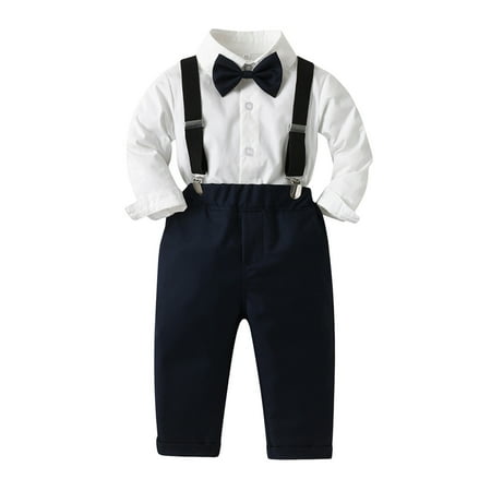 

QIANGONG Boys Outfit Sets Solid Boys Outfit Sets Turndown Neckline Long Sleeve Boys Outfit Sets Navy 2-3 Years