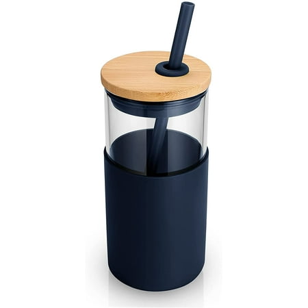 

16oz Glass Tumbler Straw Silicone Protective Sleeve Bamboo Lid - BPA Free
