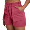 thumbnail image 5 of CheerKidz Women's Summer Lace-Up Denim Shorts Solid Color Cotton Linen Casual High Waist Shorts Drawstring Pocket Summer Shorts(Watermelon Red,S), 5 of 8